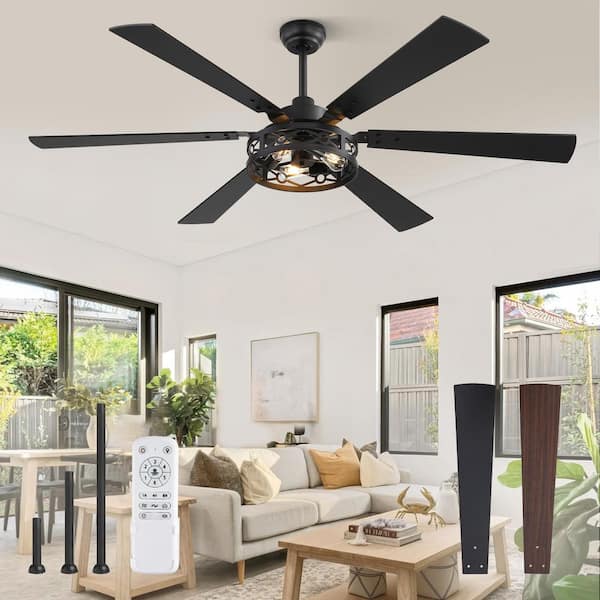 65 in. LED Industrial Indoor 6-Blade Matte Black Farmhouse Ceiling Fan with Light and Remote Control Included