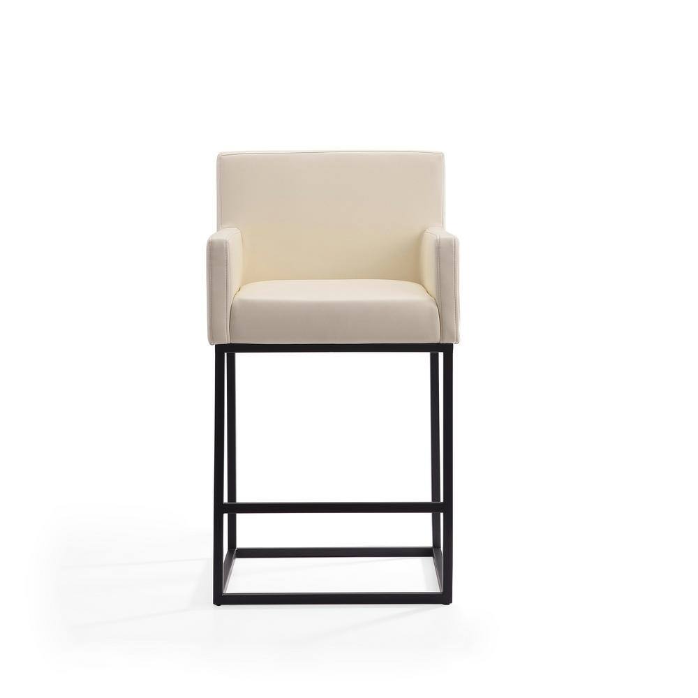 Set of 3 Cream Leather and Metal Minimalist Counter Stools