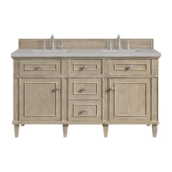 James Martin Vanities Lorelai 60.0 in. W x 23.5 in. D x 34.06 in. H Double Bathroom Vanity in Whitewashed Oak with Eternal Serena Quartz Top