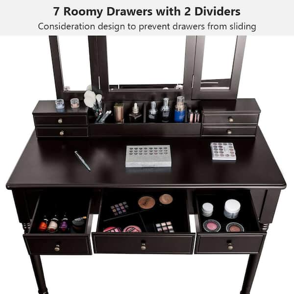 Gymax 2-in-1 Vanity Dresser w/Flip-Top Mirror Tabletop Storage Box Makeup  Laptop Black GYM09260 - The Home Depot