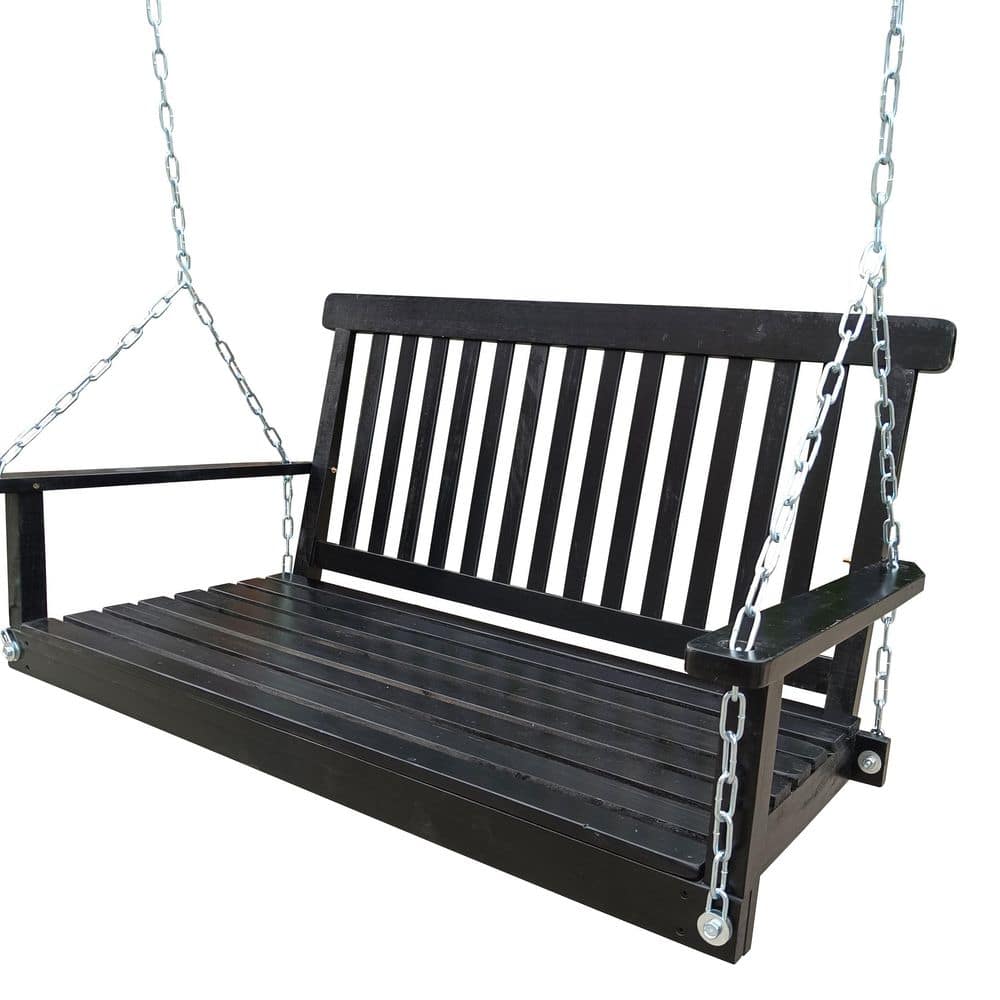 Outdoor Solid Wood Hanging Porch Swing, Patio Bench Swing for Backyard, Balcony, Black price history on PriceWatchPro