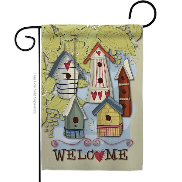 Breeze Decor 13 in. x 18.5 in. Welcome Birdhouse Village Birds Garden Flag 2-Sided Friends Decorative Vertical Flags