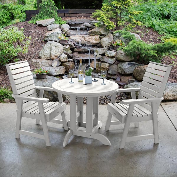 Highwood Weatherly White 3-Piece Recycled Plastic Round Outdoor Dining Set