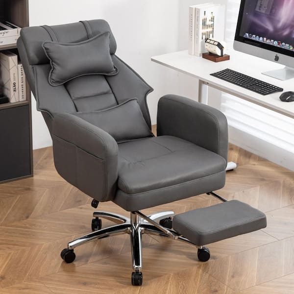 Faux Leather Swivel Ergonomic Office Chair Executive Chairs High Back Boss Chair Reclining Computer Chair in Dark Gray