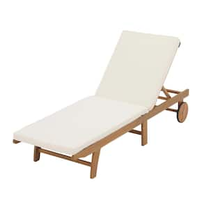 OC Orange Casual Acacia Wood Outdoor Chaise Lounge Chair with Adjustable Backrest, White Cream Cushions