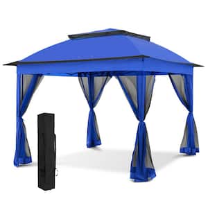 11 ft. x 11 ft. Blue Pop-Up Gazebo Shelter with Screen Wall Panels Instant Outdoor Tent