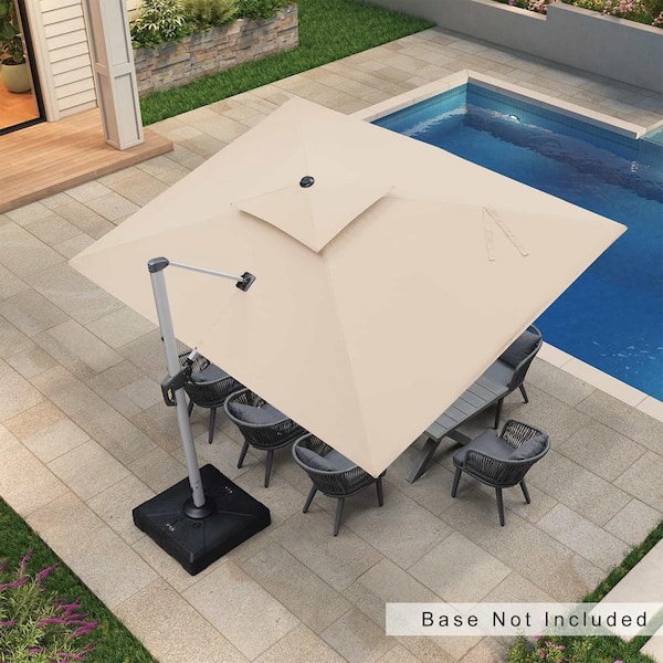 PURPLE LEAF 9 ft. x 12 ft. All-aluminum 360° Rotation Silvery Cantilever Outdoor Patio Umbrella in Beige