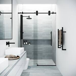 Elan 44 to 48 in. W x 74 in. H Sliding Frameless Shower Door in Matte Black with Clear Glass