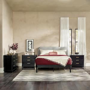 Contemporary 4-Piece Black Solid Wood Queen Bedroom Set