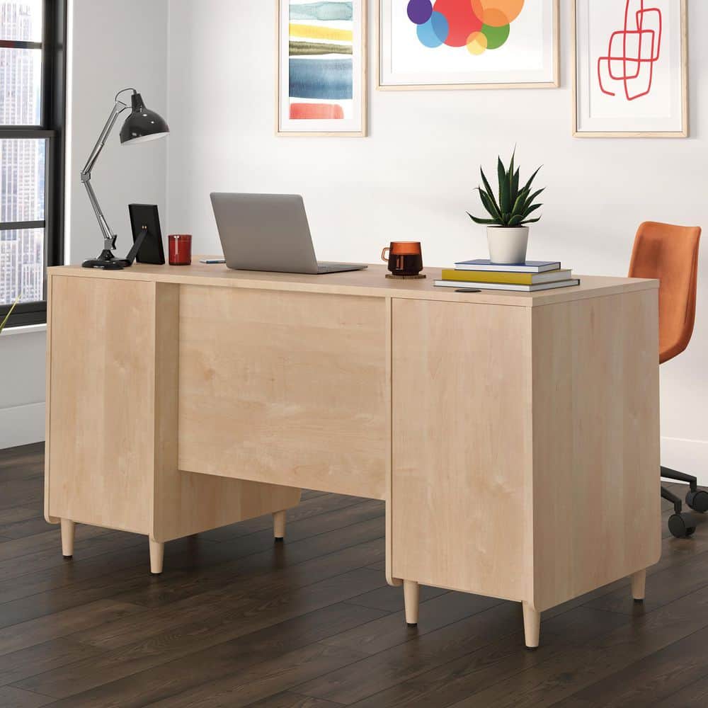 Clifford Natural Maple Executive Desk with Keyboard Tray and Filing Cabinet