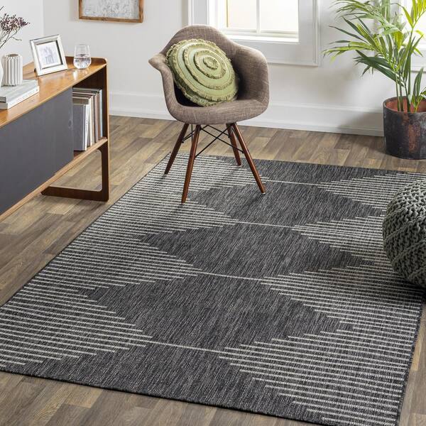 Indoor/outdoor Rugs 5x7 Stripped Pattern Gray Outdoor Carpet Bohemian Style  Lasts Long Under Sunlight-grey Ivory 