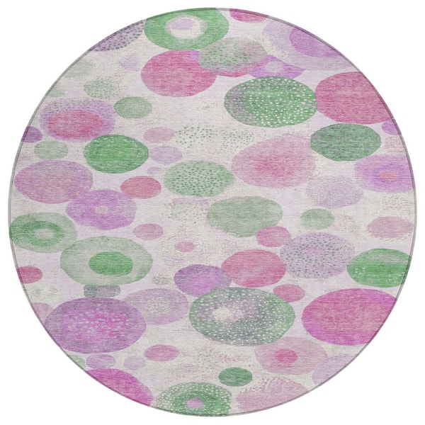 Chantille Machine Washable Indoor/Outdoor Abstract ACN1896 Pink 8 ft. x 8 ft. Round Rug