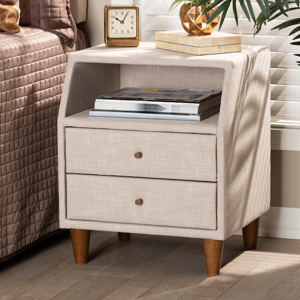 Baxton Studio Claverie 2-Drawer Beige Nightstand