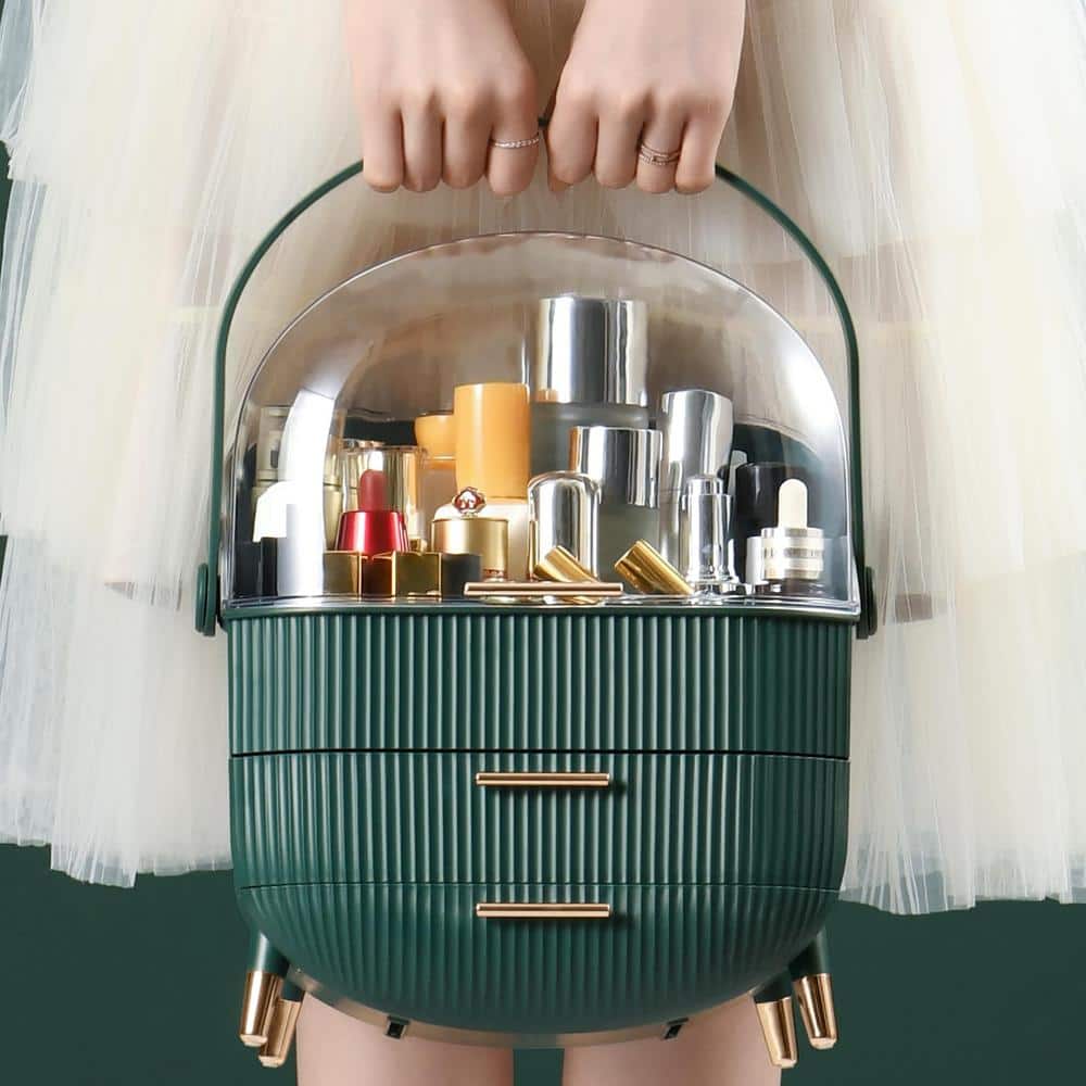 Light Green Makeup Organizer with Lid and Drawers