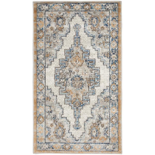 Nourison Concerto Grey/Light doormat 2 ft. x 4 ft. Border Traditional Kitchen Area Rug