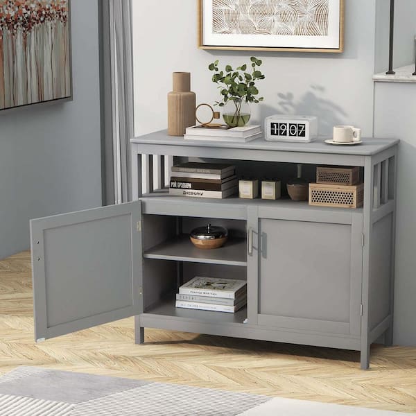 Gray Kitchen Buffet Wood 40 in. Server Sideboard Storage Cabinet with 2-Doors and Shelf