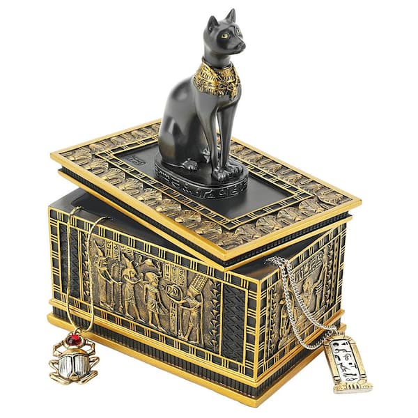 Design Toscano 4.5 in. H Black and Gold Royal Bastet Egyptian Rectangle Box