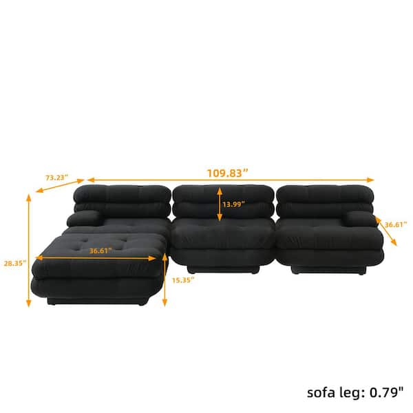 J&E Home 109.83 in. Square Arm Teddy Velvet 4-piece Deep