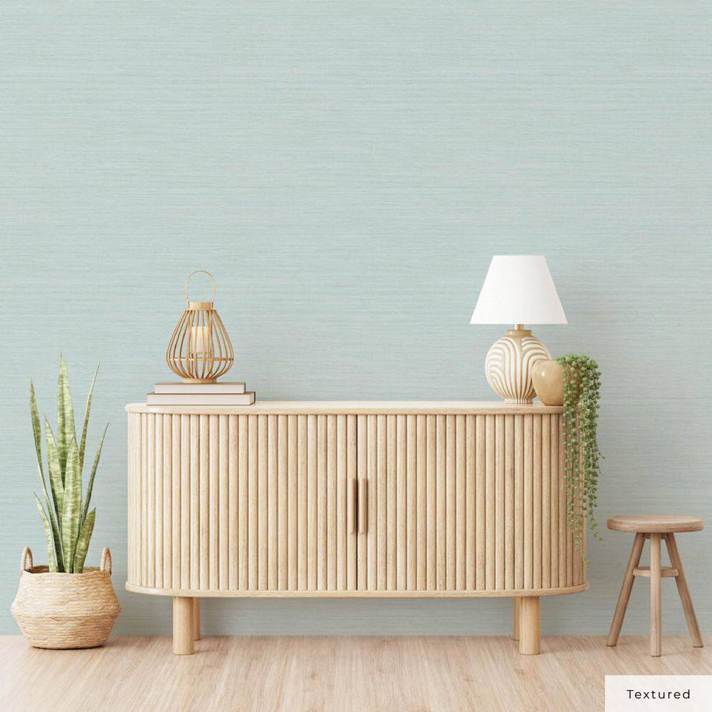 Seaglass Blue Faux Grasscloth Peel and Stick Wallpaper