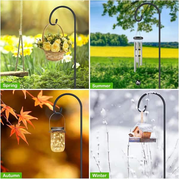 Cubilan 4 Pack 32 in. Adjustable Shepherd's Hooks with 3-Prong Base for Hanging Plants, Solar Lights, Bird Feeders, Garden Decor