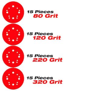5 in. 80, 120, 220 and 320-Grit Universal Hole Random Orbital Sanding Disc with Hook and Lock Backing (60-Pack)
