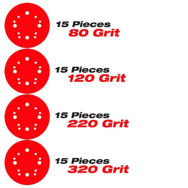 DIABLO 5 in. 80, 120, 220 and 320-Grit Universal Hole Random Orbital Sanding Disc with Hook and Lock Backing (60-Pack)