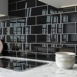 Black 4 in. x 12 in. Glass Subway Wall Tile Sample