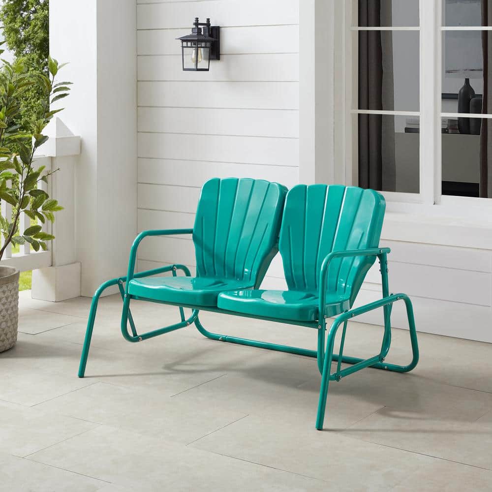 Turquoise Gloss Metal Two-Seater Outdoor Glider Bench