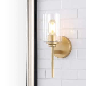 Juno 13 in. 1-Light Brass Gold Farmhouse Industrial Iron Cylinder LED Wall Sconce Vanity Light