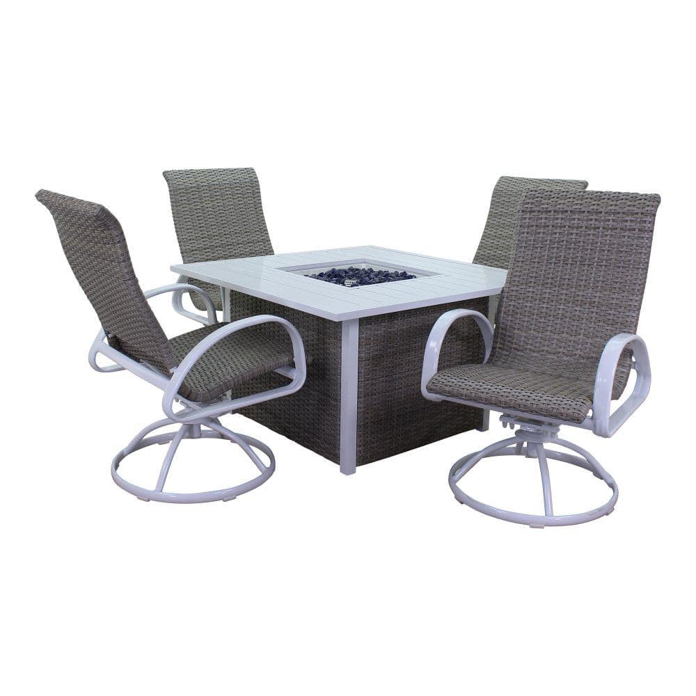 Courtyard Casual Santa Fe 5-Piece Metal Patio Fire Pit Set in White ...
