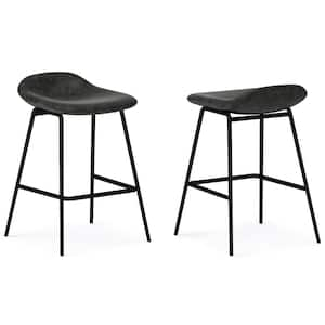 Dafney Contemporary 24 in. Counter Height Stool (Set of 2) in Distressed Charcoal Grey Vegan Faux Leather