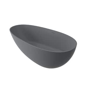 59 in. x 31 in. Solid Surface Freestanding Soaking Bathtub in Matte Grey with Drain and Abrasive Pads