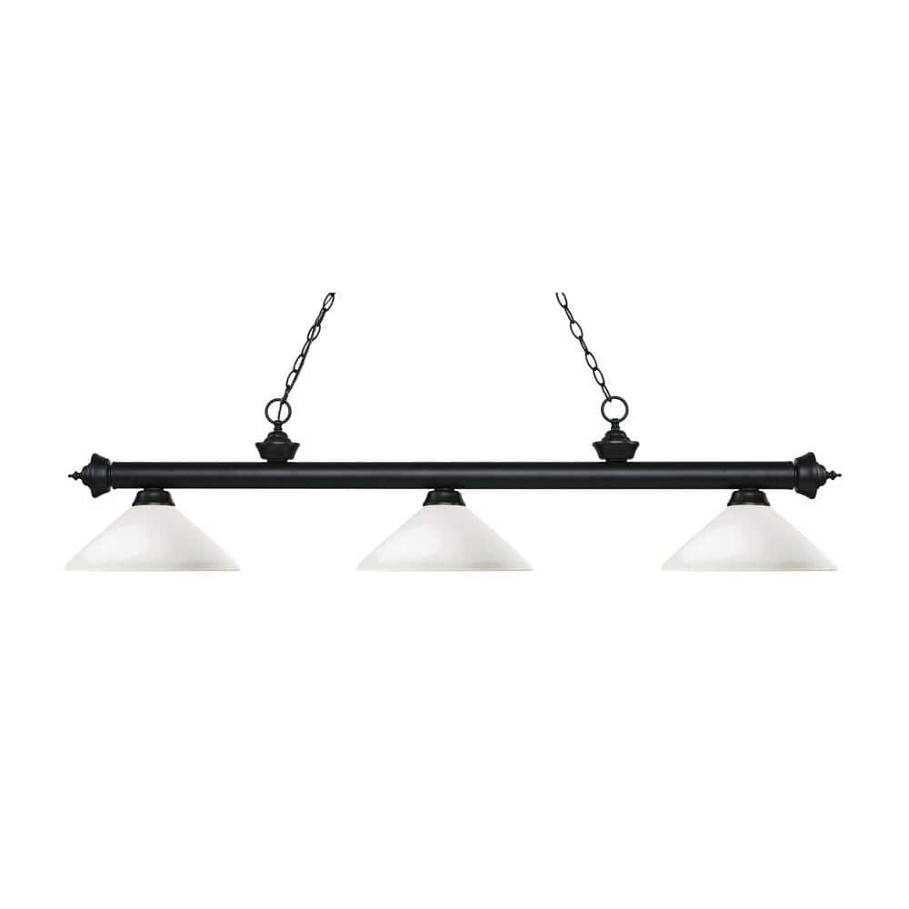 Riviera Matte Black and Antique Copper 3-Light Billiard Chandelier
