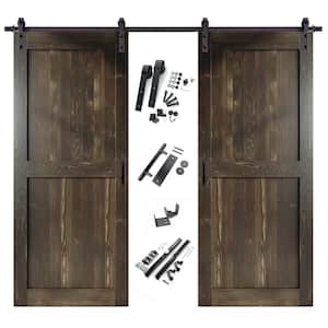 60 in. x 84 in. H-Frame Ebony Double Pine Wood Interior Sliding Barn Door with Hardware Kit, Non-Bypass
