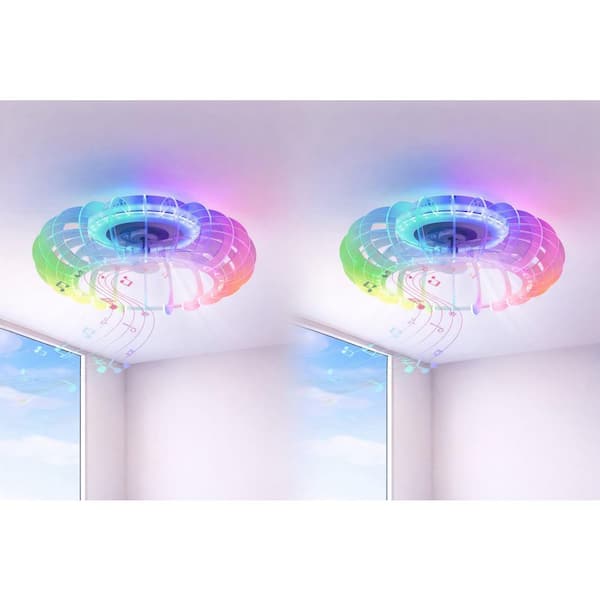 21 in. White Plastic Flush Mount Fandelier Ceiling Fan with Integrated LED Light, Remote Control, 6-Speeds, 2-Pack