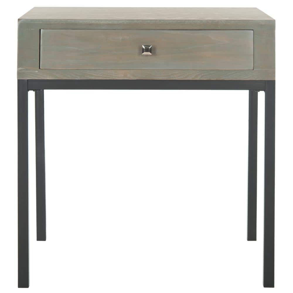 Adena 24" Gray Wood and Metal Rectangular End Table with Storage