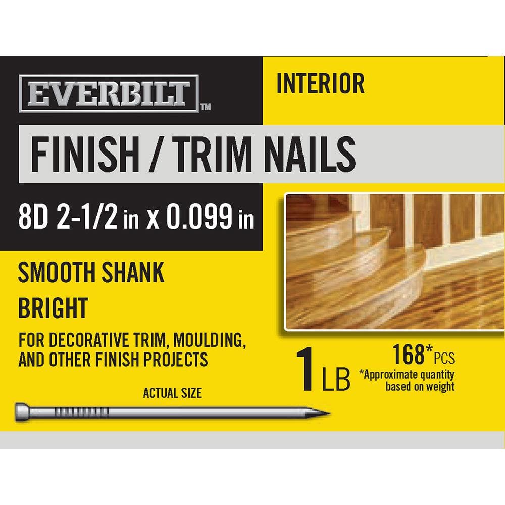 Everbilt 8D 21/2 in. Finish/Trim Nails Bright 1 lb (Approximately 168 Pieces) 816480 The Home