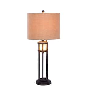 30 in. Black Metal and Frosted Glass Table Lamp with Nightlight