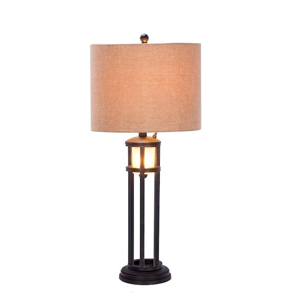 Fangio Lighting 30 in. Black Metal and Frosted Glass Table Lamp with Nightlight