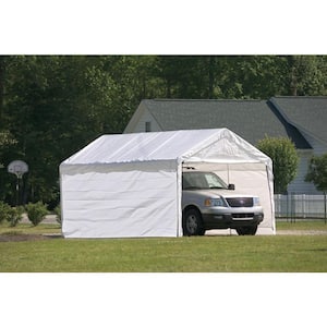 10 ft. W x 20 ft. D SuperMax 2-in-1, 8-Leg, Heavy-Duty Steel Canopy in White w/ Enclosure Kit and Twist-Tie Tension