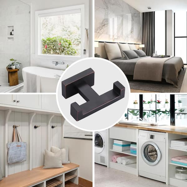 Wall Mount Stainless Steel J-Hook Two-Prong Robe/Towel Hook Smooth Square Coat Hat Towel Hook in Oil Rubbed Bronze