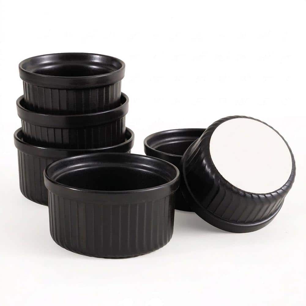 JFVKAF 6-Piece Round Ceramic Ramekin Set with Frosted Black Pattern for ...