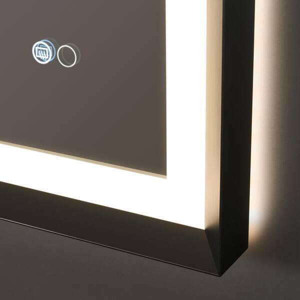 WELLFOR Luky 72 in W x 36 in. H Rectangular Single Aluminum Framed Anti-Fog LED Light Wall Bathroom Vanity Mirror in Matte Black