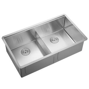 Stainless Steel 36 in. Double Bowl Undermount Workstation Kitchen Sink, Thin Divider and Heavy-Duty Grids