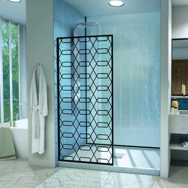 DreamLine Linea Maze 34 in. W x 72 in. H Frameless Fixed Shower Screen in Satin Black without handle