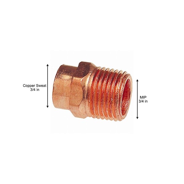 3/4" C x 3/4" Male NPT Threaded Copper Adapter 