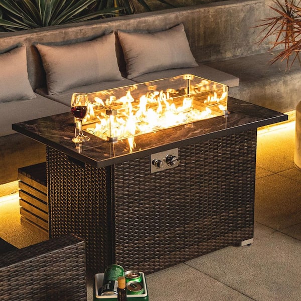 44 in. 50,000-BTU Rectangular Wicker Outdoor Patio Fire Pit Table in Espresso