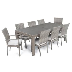 Cannes 9-Piece Wicker Outdoor Dining Set with Moroccan Cream Cushions