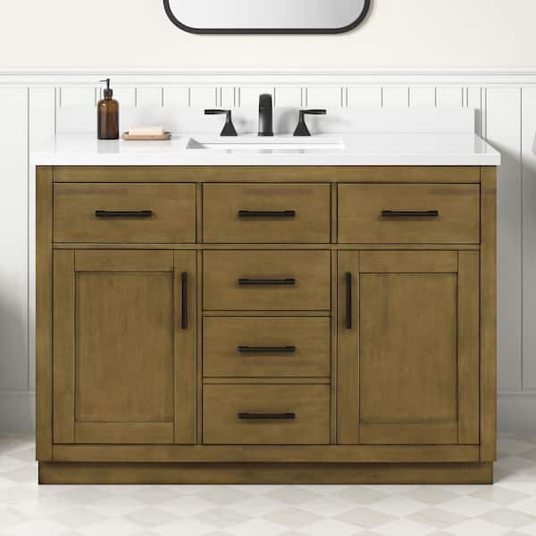 Bailey 48 in. Single Sink Freestanding Almond Latte Bath Vanity w/ White Quartz Top and Integrated Power Bar (Assembled)