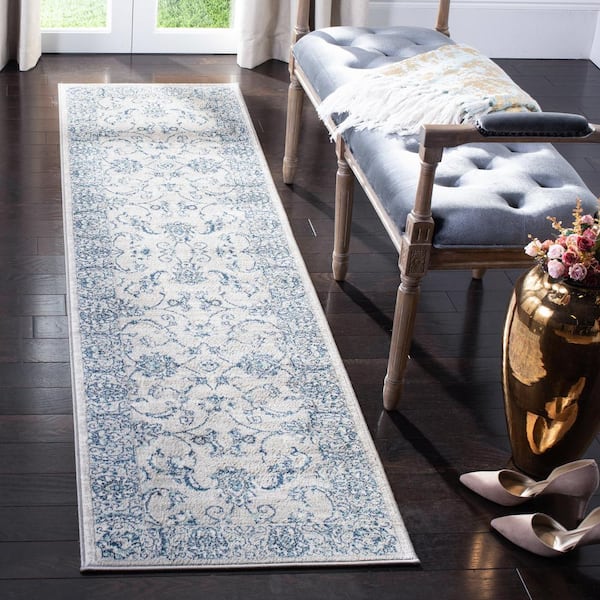 Brentwood Light Gray/Blue 2 ft. x 20 ft. Speckled Floral Border Runner Rug